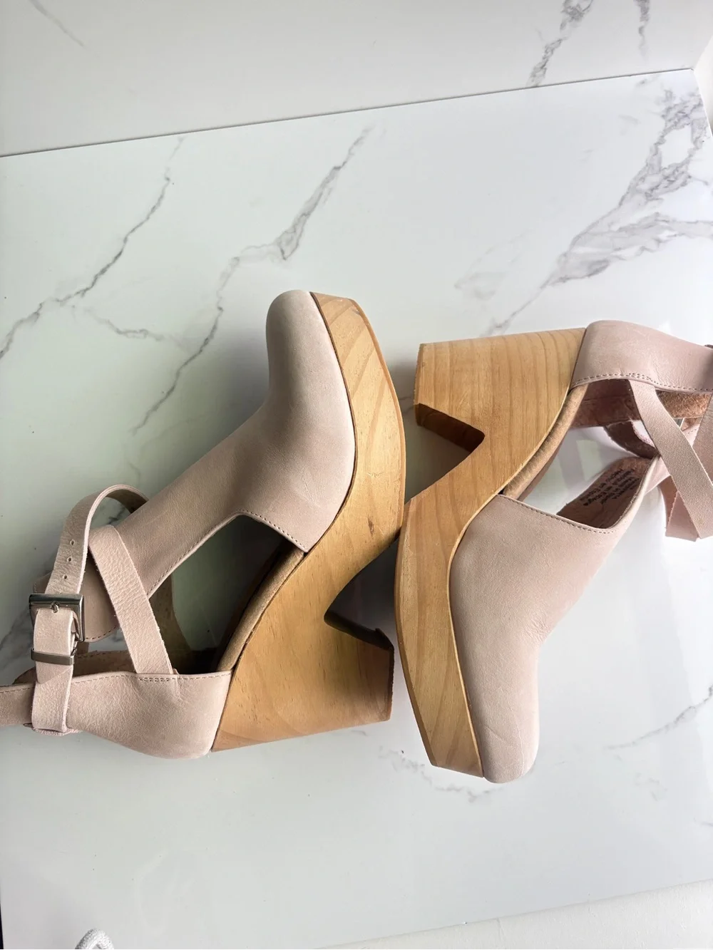 Free People sz 7 Cedar Clog Blush Pink Leather Platform sandal Shoe Wood - Picture 8 of 12